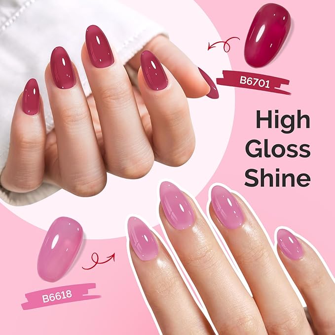 MelodySusie Jelly Gel Nail Polish Set,6 Transparent Colors,Milky or Jelly Texture,Romantic and Lovely Pink Colors Soak Off UV LED Light Cure or Salon Manicure and Nail Art DIY at Home