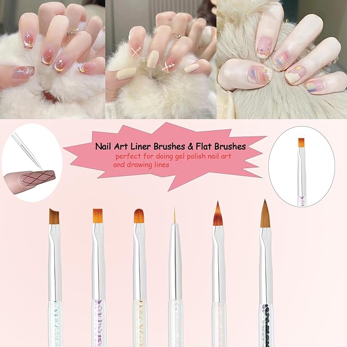 11Pcs Nail Art Brush Set, Dual Tipped Silicone Nail Tools, Nail Art Sculpture Pen, Crystal Handle Liner Brushes, Acrylic & Gel Nail Brush, Dotting Pens for Home and Professional Nail Salon