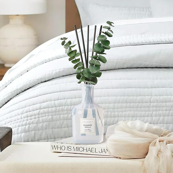 COCORRÍNA Cashmere Vanilla Reed Diffuser – 6.76 oz Essential Oil with Sticks & Dried Eucalyptus Branches, Home Fragrance for Bedroom or Bathroom Décor