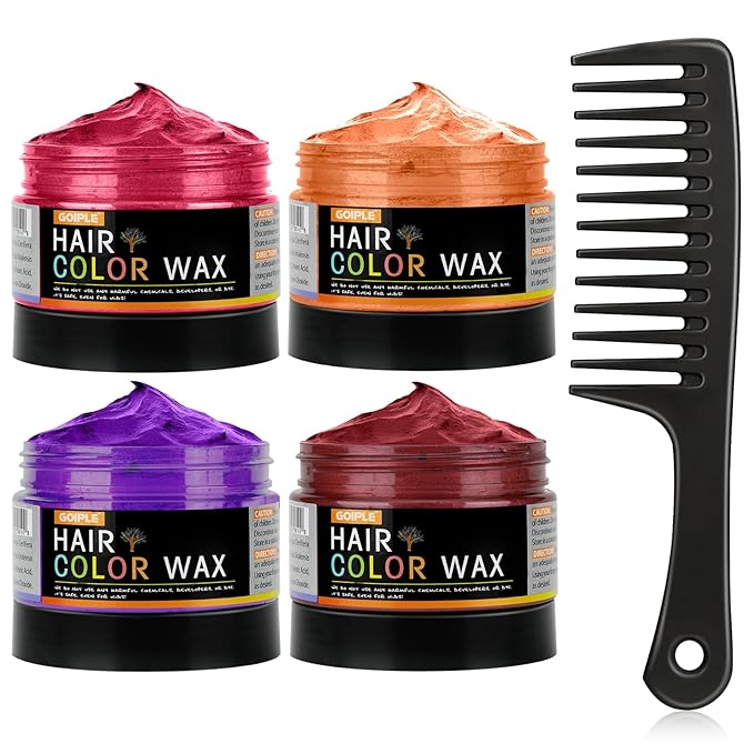 4 Colors Temporary Hair Color Wax for Christmas Party, Stocking Stuffers-DIY Washable Natural Instant Hair Color for Women Temporary Hair Dye for Kids Teens Women Men (Red&Orange&Claret&Purple 5 pcs)