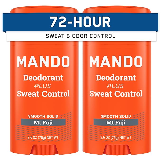 Mando Antiperspirant Deodorant Sweat and Odor Control for Men – Extra Strength Smooth Solid Stick – 72 Hour Performance – Baking Soda Free, Skin Safe – 2.6 oz – Mt Fuji – Pack of 2