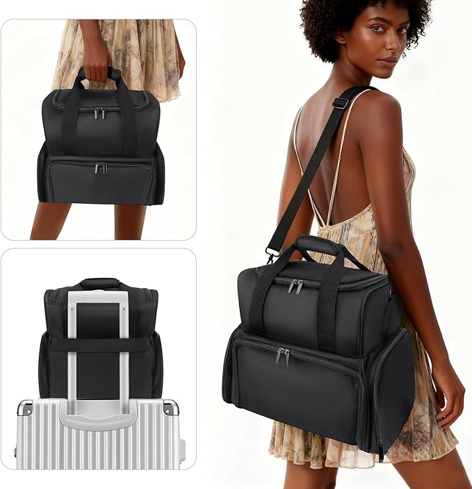 LKE Nail Polish Organizer Case - Holds Up to 70 Bottles, Nail Lamp & 2 Removable Bags, Large Capacity 4-Section Professional Manicure Kit for Nail Artists & Enthusiasts