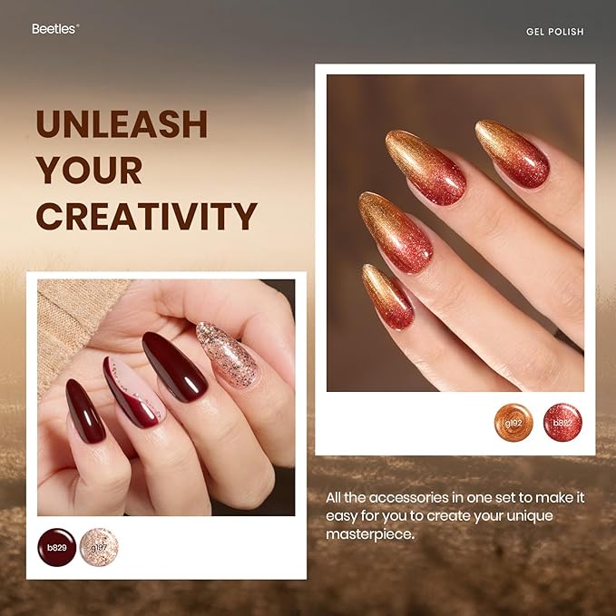 Beetles Gel Nail Polish Set - 20 Colors Warm Mist Winter Gel Nail Kit Burgundy Brown Nude Gold Glitter Gray Shimmer Soak Off Base&Top Coat Uv Led Home DIY Salon Nail Art Christmas Gift Set for Women