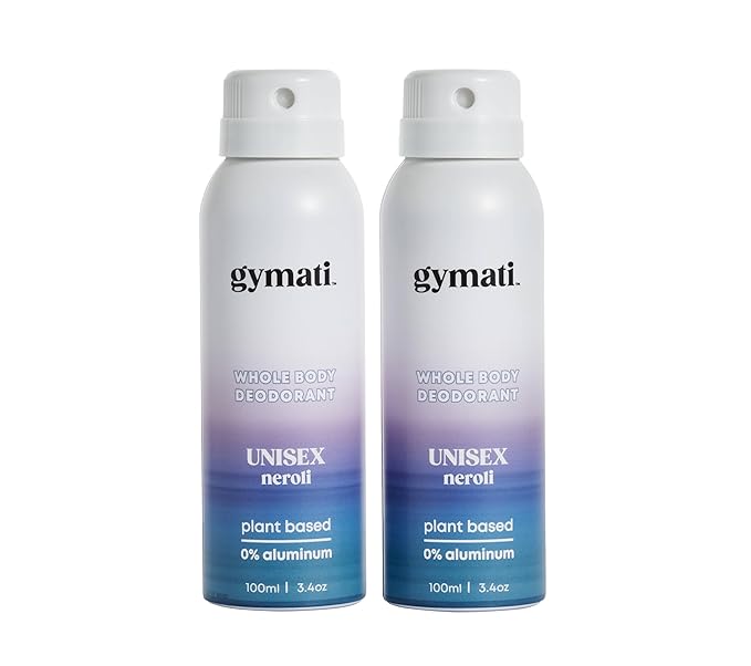 Gymati - Fitness Deodorant Spray - Men & Women - Aluminum-Free - All Day Ultimate Odor Protection - Sweat Resistant - Air-Powered - Vegan & Plant-Based - Made in USA -Unisex -3.4oz Travel Size -2 Pack