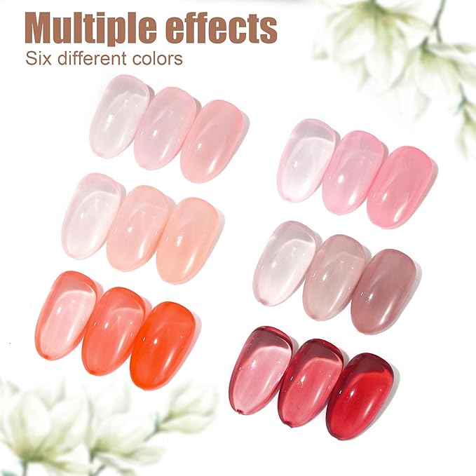 Artdone Sheer Gel Nail Polish Set Jelly UV Gel 6 Colors Translucent Nude Pink Orange Brown Colors Nail Polish For All Seasons Neutral Soak off LED Lamp Gel Manicure Kit For Nail Art