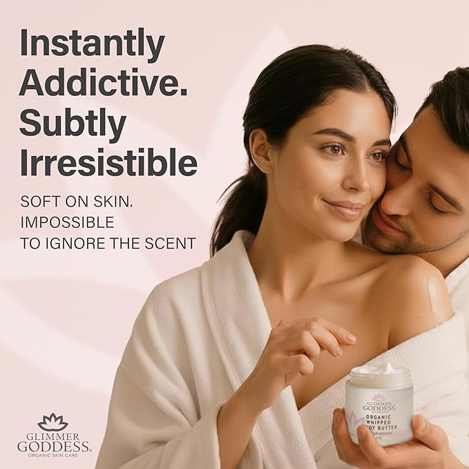 Glimmer Goddess Organic Whipped Body Butter for Women - Moisturizer Cream with Shea & Cocoa Butter, Almonds & Coconut Oil - Rosemary Mint Body Butter, 8oz