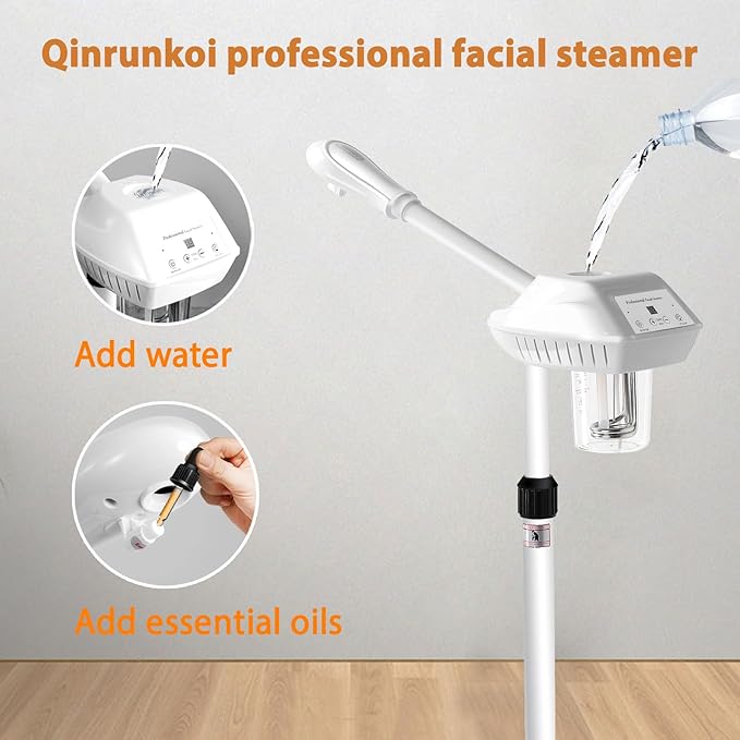 Professional Facial Steamer, Ozone Spa Face Steamer on Wheels, Adjustable Height and Angle,Estheticians Steamer More Steam,Hot Mist Facial Humidifier Atomizer for Spa Beauty, Home Use