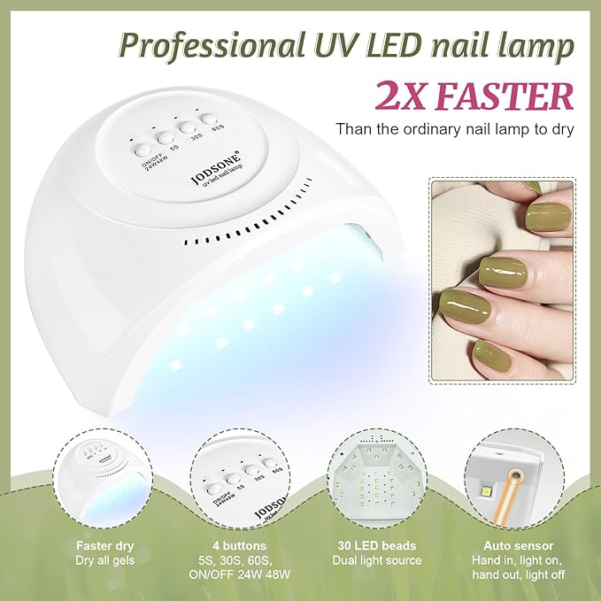 JODSONE 60 PCS Gel Nail Polish Kit with U V Light 55 Colors Gel Polish Base Top Coat Manicure Gifts