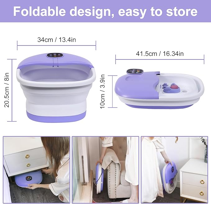 Collapsible Foot Spa Bath Massager with Heat Bubbles and Vibration Massage and Jets, 16OZ Tea Tree Oil Foot Soak Epsom Salt, WHALSTAR Foot Bath Bucket With Red Light & Remote