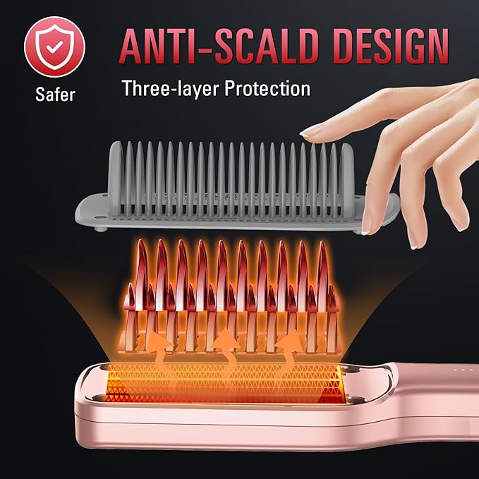 SDLOGAL Hair Straightener Brush, Hair Straightener Comb Straightening Brush for Women, with 5 Temps & Fast Heating, Easy and Fast Salon-Style, Plus Dual Voltage Travel Friendly-(Rose Gold)