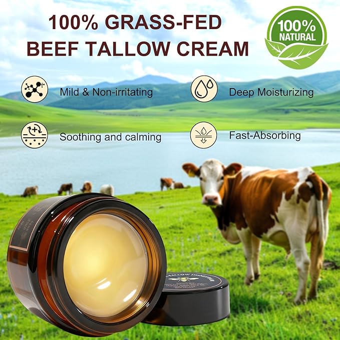 Beef Tallow for Skin, Organic Grass-Fed Tallow and Honey Balm with Row Wild Honey, Deeply Moisturizes Face & Body Moisturizer, Natural Formula for Dry & Sensitive Skin (2 OZ, Citrus)