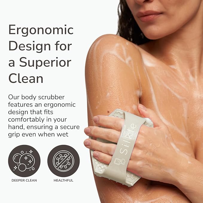 Silicone Body Scrubber - Exfoliating Bath Brush and Skin Cleanser - Shower Sponge for Gentle Body Scrub and Wash - Silicone Scrubbing Care Tool for a Refreshed and Renewed You - Clay