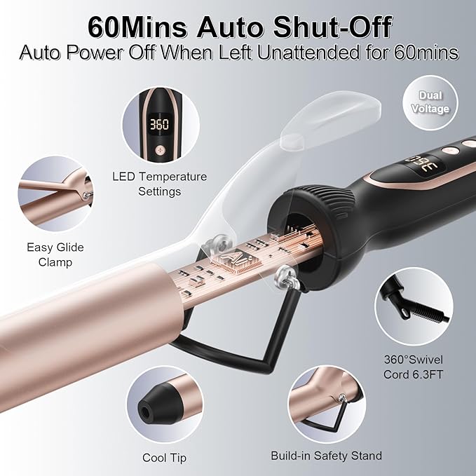 Curling Iron for Salon & Home, 1.25 Inch Instant Heat Curling Wand for Long Hair, Clipped Large Barrel(7.3 in), Professional 1 1/4 (32mm) in Hair Curlers up to 446°F, Dual Voltage Travel Waving Tool