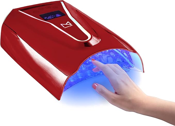 M - Crystal Cure 128W UV Nail Lamp - Fast Curing Nail Light with 45 Powerful 365nm+405nm LEDs - Cordless, Rechargeable, Auto Sensor - UV Light for Gel Nails for Manicures & Pedicures (Red)