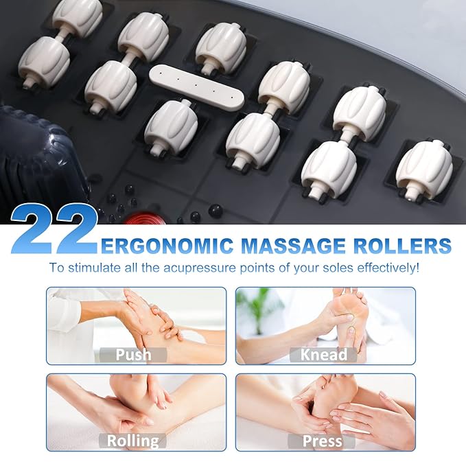 Foot Spa Bath Massager with Heat, Foot Bath with 22 Massage Rollers, Temperature Control, Jets, Bubbles, Epsom Salt and Vibration, Pedicure Foot Spa for Relaxation - Black