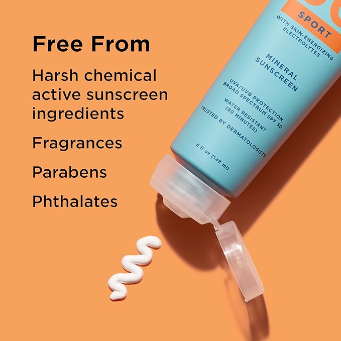 Blue Lizard Sport Mineral SPF 50 Lotion, Ideal for Athletes, 100% Mineral Sunscreen Actives, Fragrance-Free, Paraben-Free, Vegan, 5 fl oz