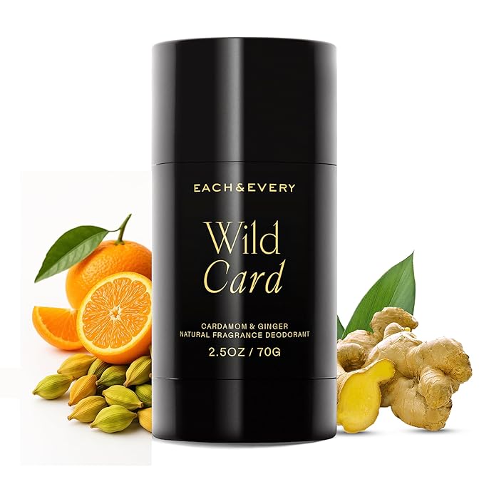 Each & Every All Natural Deodorant for Men & Women - Sensitive Skin, Vegan, Baking Soda & Aluminum-Free Deodorant - Clean Long Lasting Odor Control - Cardamom & Ginger Natural Fragrance, 2.5oz