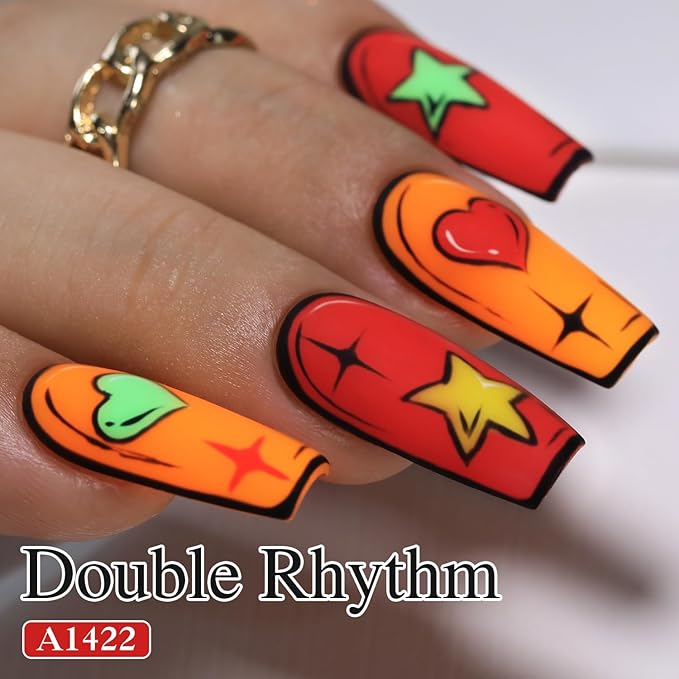 Double Rhythm 15ML Gel Nail Polish Pure Sheer Same Color Same Bottle Soak Off Gel Polish Art Manicure Salon DIY at Home for Women (Neon Red-A1422)