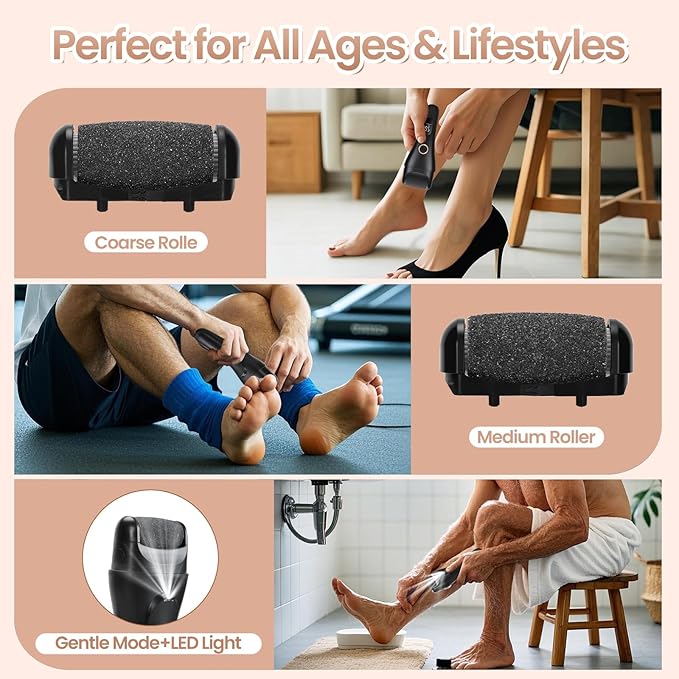 Electric Callus Remover for Feet Rechargeable - 3-Speed Adjustable Electronic Foot Callus Remover, Pedicure Tools for Feet for Hard Cracked Dry Dead Skin at Home - Christmas Gifts for Women Men