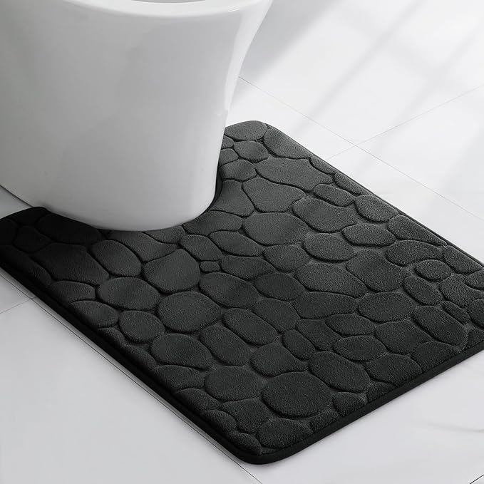 YIHOUSE Memory Foam Bath Mat Cobblestone Bathroom Rugs Super Water Absorbent Bath Mats for Bathroom Machine Washable Bath Rugs(20 x 24,Black)