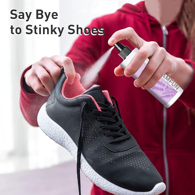 Shoe Odor Eliminator, Lamfun Deodorant Spray for Stinky Sneakers or Smelly Feet, Natural Shoe Deodorizer and Foot Deodorant Fight All Odors, Lavender, 150ml