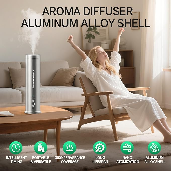 Waterless Essential Oil Diffuser for Large Room, 1200 Sq Ft Coverage with Bluetooth App & Remote Control with 100ml Empty Bottle, Cold Air Aromatherapy Machine for Home Office, Quiet Operation(M202B)