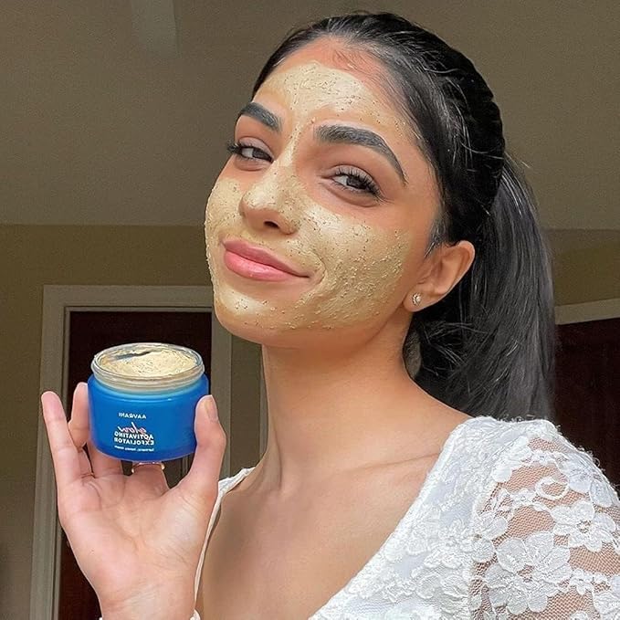 AAVRANI Glow Activating Exfoliator – Stain-Free Turmeric Face Mask with Aloe, JoJoba, Shea, Lavender and Neem – Exfoliating Clay Mask for Acne, Dark Spots, and Deep Pore Cleansing, 1.7 Fl Oz (New)
