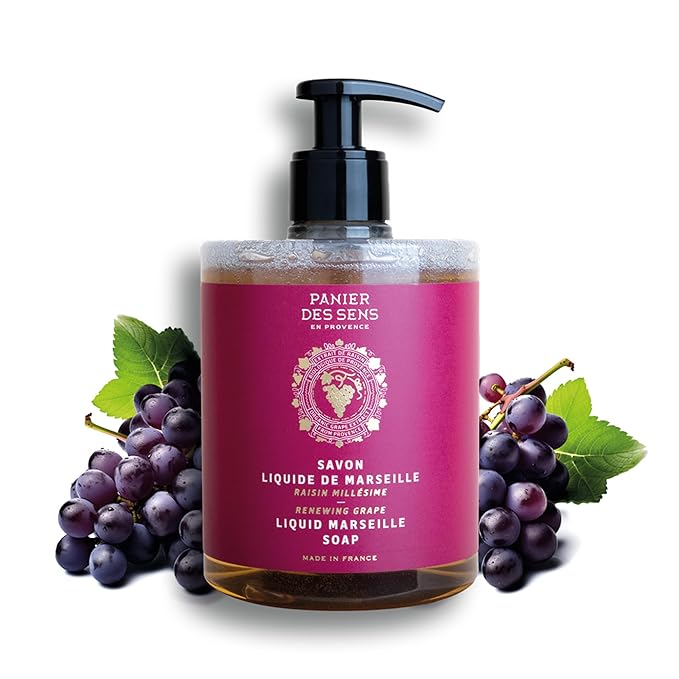 Panier des Sens - Moisturizing Hand Soap - Grape Fragrance - French Traditional Savon de Marseille Soap with Coconut Oil - Refillable Kitchen & Bathroom Soap - 16.9 Fl.oz Liquid Hand Wash 97% Natural