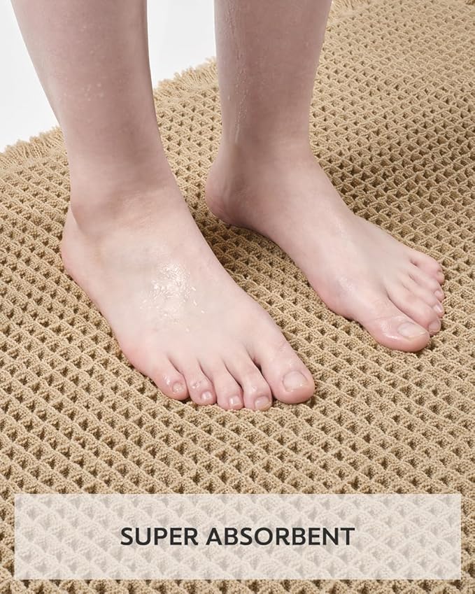 tchdio Waffle Bath Mat Rug, Super Absorbent Non Slip Bath Mats for Bathroom Mat Ultra Soft Bathmat Machine Washable Bathroom Rugs with Tassels, Bath Rugs Beside Tub, 24" x 36"