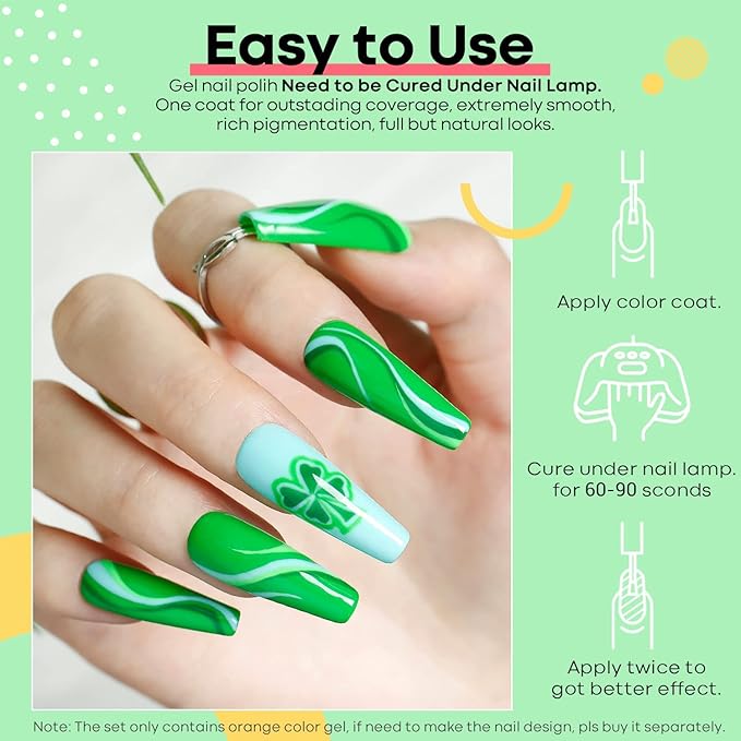 modelones Green Gel Nail Polish, 1 Pcs 15 ML Bright Green Summer Gel Polish Soak Off U V LED Spring Nail Polish Nail Art Starter Manicure Salon DIY at Home