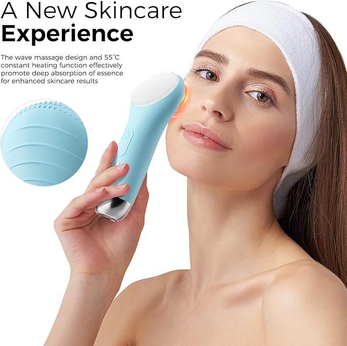 Facial Cleansing Brush Electric Face Scrubber - Rechargeable Face Cleansing Brush with 4 LED Gentle Light Silicone Heat and Vibration Exfoliator Massage Deep Cleansing,IPX7 Waterproof,Ideal Gift﻿