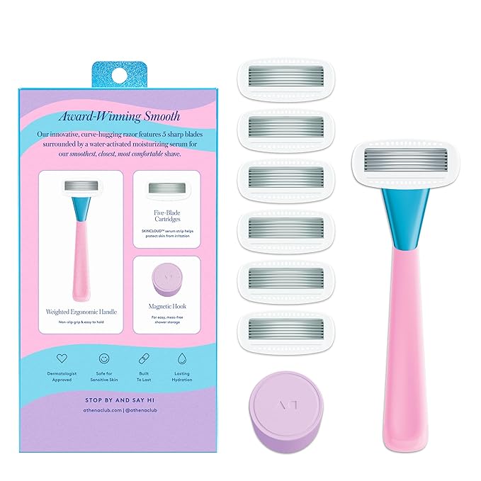 Athena Club Women's Razor Shave Kit, 1 Pool Party Razor Handle + 6 Blade Refills