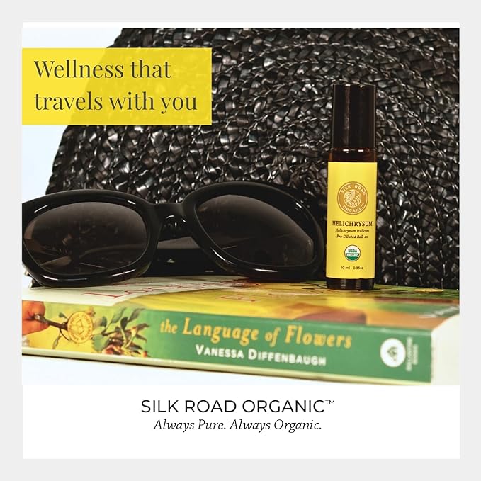 Silk Road Organic Helichrysum Italicum Essential Oil Roll On, USDA Certified, for Skin Vitality & Anti-Aging - 10 ml Aromatherapy Roller - Always Pure, Always Organic