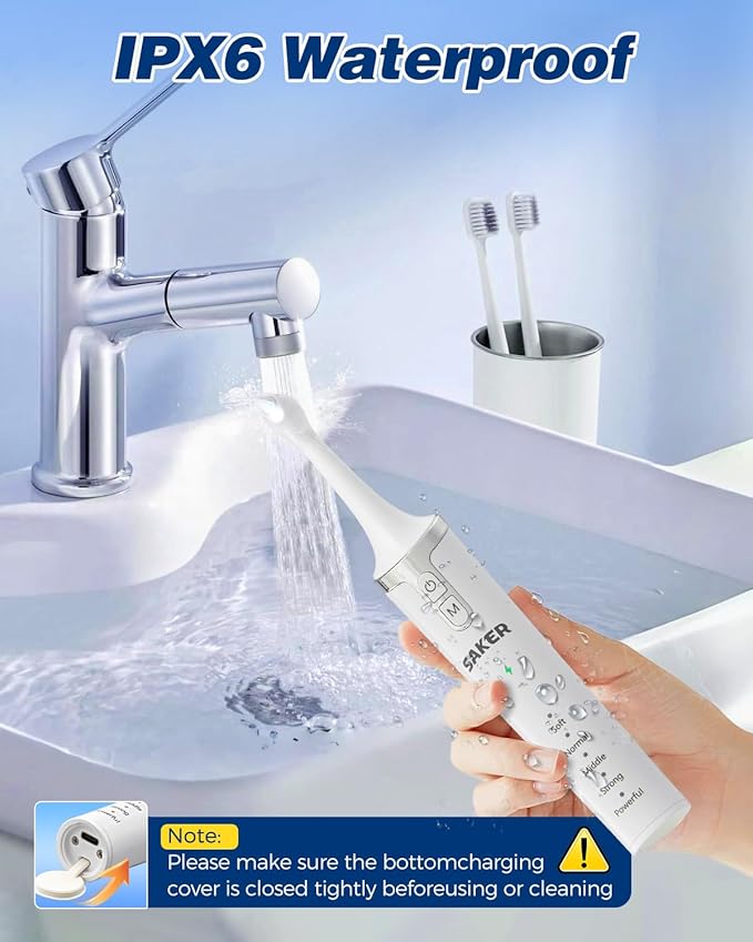 Saker Tooth Polisher, 2 Set Replacement Polishing Brush Heads(12pcs) Included, Rechargeable Tooth Polishing Kit, Dental Teeth Polisher with LED Light, 5 Speed Modes, Waterproof - White