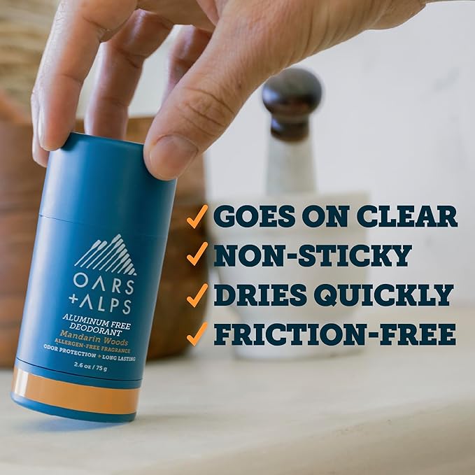 Oars + Alps Deodorant for Men & Women, Aluminum Free Deodorant for Men, Dermatologist Tested, Clean Ingredients, Vegan, Long Lasting, Mandarin Woods, 2pk, 2.6oz