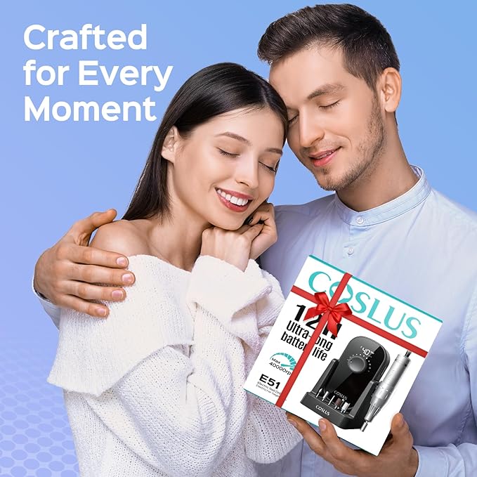 COSLUS Professional Rechargeable Electric Nail Drill 40000 RPM, Portable Nail File with Storage Stand for Acrylic Gel Polishing Removing - Easy to Use for Women, Manicure at Home DIY or Salon, Black