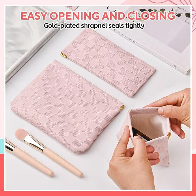 3PCS Small Makeup Bag for Purse，Waterproof Leather Portable Mini Makeup Bag,Snap Closure Organizer Pouch for Coin Cards Jewelry Lipstick Cosmetic Accessories，Small Travel Kit Storage Pouch