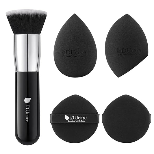 DUcare Christmas Sponges with Foundation Brush Makeup Puff Blending Foundation Sponge for Liquid BB Cream Mineral Powder Buffing Stippling