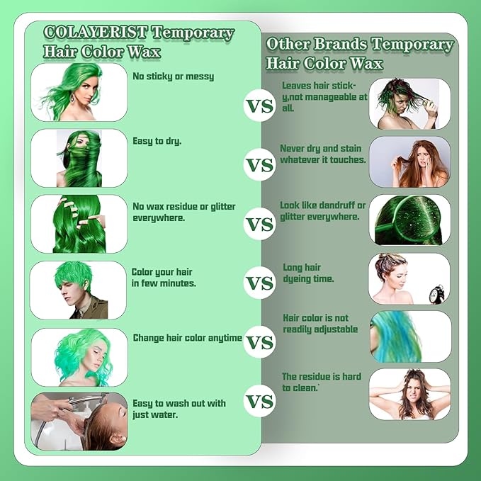 Green Hair Color Wax, Temporary Washable Hair Color Dye for Kids, Temporary Dye Wax Natural Hairstyle Cream Hair Pomades for Women & Men Party Cosplay Halloween