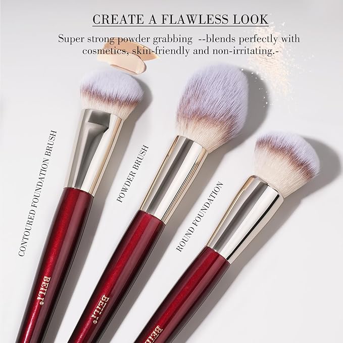 BEILI Makeup Brushes 9Pcs Makeup Brushes Set Premium Synthetic Foundation Concealers Blush Eyeshadow Eyeliner Powder Highlighter Blending Face Brush Set(Red)
