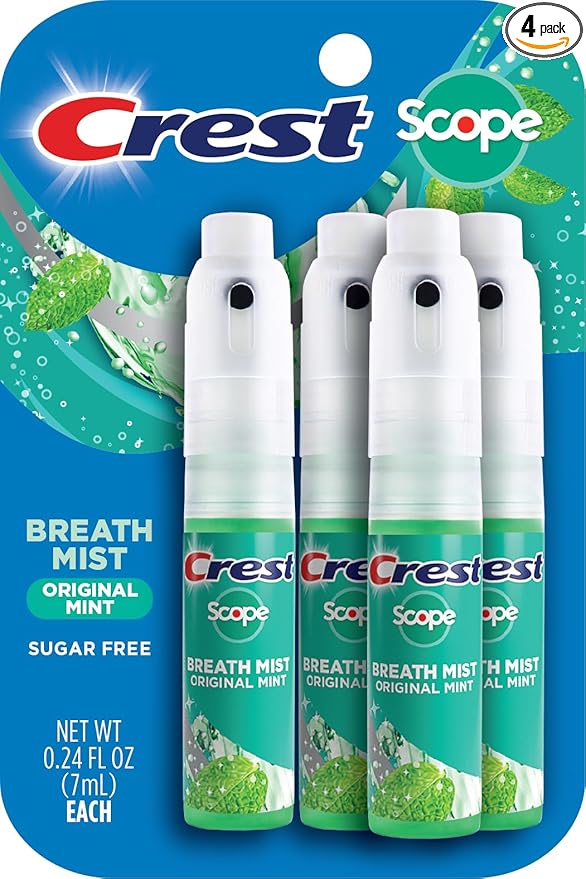 Crest Scope | One 4-Pack of Mint Breath Mist Sprays (4 Total Sprays) - 0.24 Ounce (7mL) - Made in an FDA Audited USA Facility