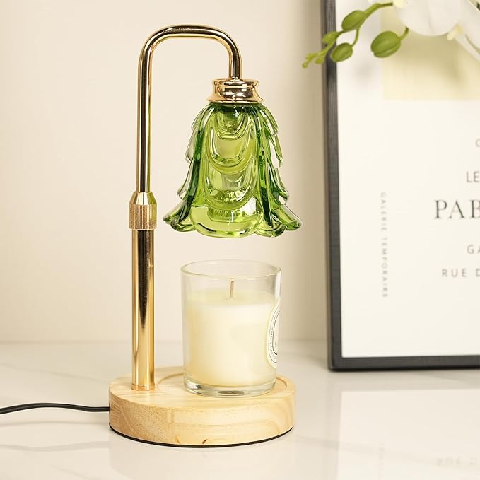 Tulip Candle Warmer Lamp, Adjustable Height, Dimmable Candle Warmer with Timer, Mom Womens Gifts for Birthday, Unique Home Decor Aesthetic (Green)