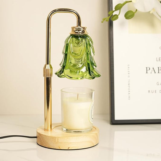 Tulip Candle Warmer Lamp, Adjustable Height, Dimmable Candle Warmer with Timer, Mom Womens Gifts for Birthday, Unique Home Decor Aesthetic (Green)