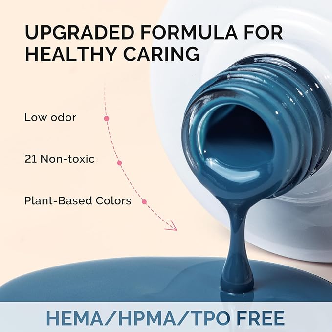 MelodySusie Fleurwee Plant Based Gel Nail Polish, Hema Free Dark Indigo Blue Nail Polish, Soak Off UV LED Gel Polish Gift for Women 21 Non Toxic Long Lasting Nail Art Manicure Salon DIY at Home P16