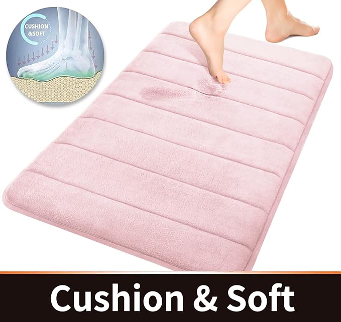 Yimobra Bathroom Runner 60"x24", Non Slip Memory Foam Bath Mat, Super Soft Water Absorbent Hallway Carpet, Machine Washable Rug for Vanity Tub Shower, Pink