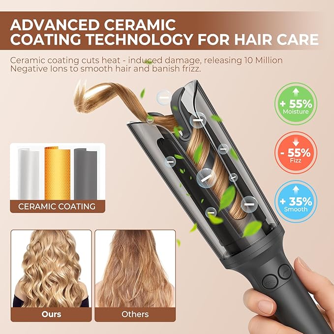 Automatic Curling Iron, Anti-Tangle Hair Curler with 1" Large Slot, 3 Temps & Timer, 2-Way Rotation, Anti-Scald Dual Voltage Ceramic Curler with Ionic & Auto Shut-Off, Christmas Gifts for Women