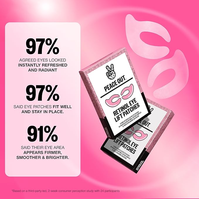 PEACE OUT Retinol Eye Lift Patches to Lift, Firm and Revitalize Tired Eyes, 360° Coverage Targets Fine Lines & Wrinkles, 5 Count