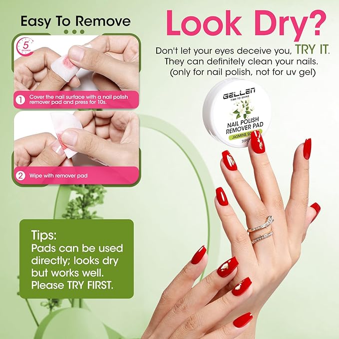 Gellen Nail Polish Remover, Dip Twist Sponge Nail Polish Remover Pot For Fingernail Toenail, Non-Acetone Fragrance Free, 5-9s Quick Removal, Jasmine Scent Non-drying Formula Shea Butter & Vitamin E