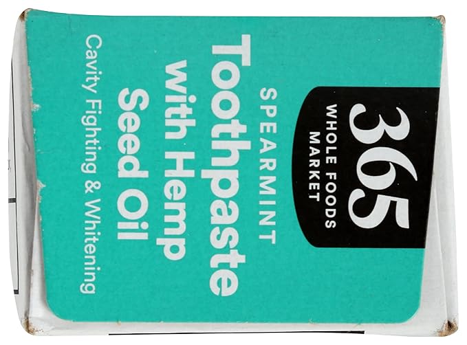 365 by Whole Foods Market, Toothpaste with Hemp Seed Oil, Spearmint, Cavity Fighting & Whitening, With Fluoride, 5.5 Ounce