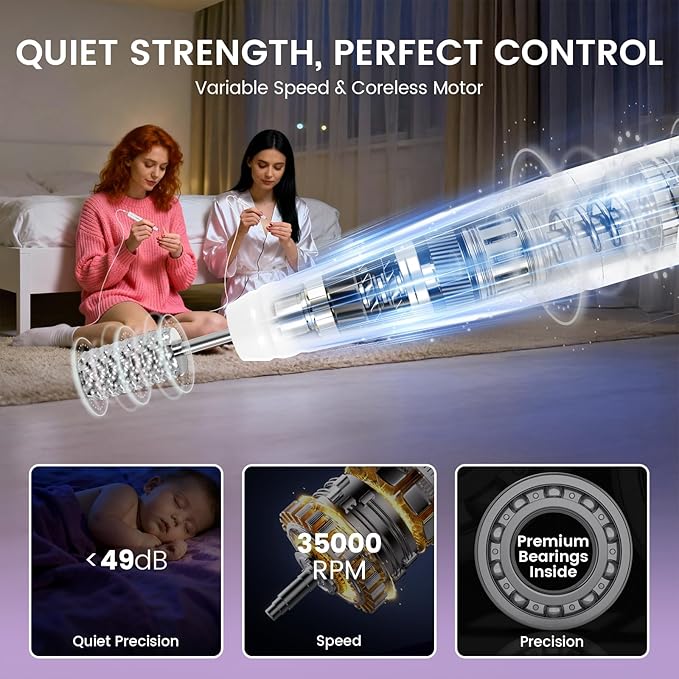 Lavinda Professional Nail Drill - 35,000 RPM Rechargeable Electric Nails File with Coreless Motor, Fast Charge & 3000mAh, 8-Piece Nail Drill bits Set for Manicure/Pedicure (Iridescent Pearl)